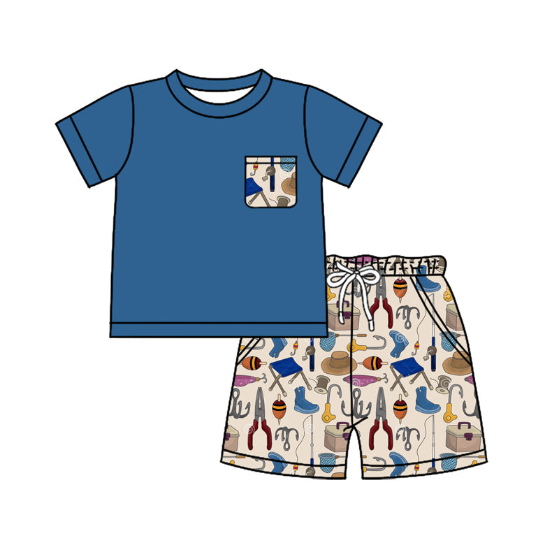 Blue Pocket Top Fishing Shorts Kids Boys Outfits Yawoo Garments