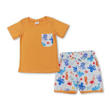 Short sleeves pocket seahorse octopus shorts boys clothes