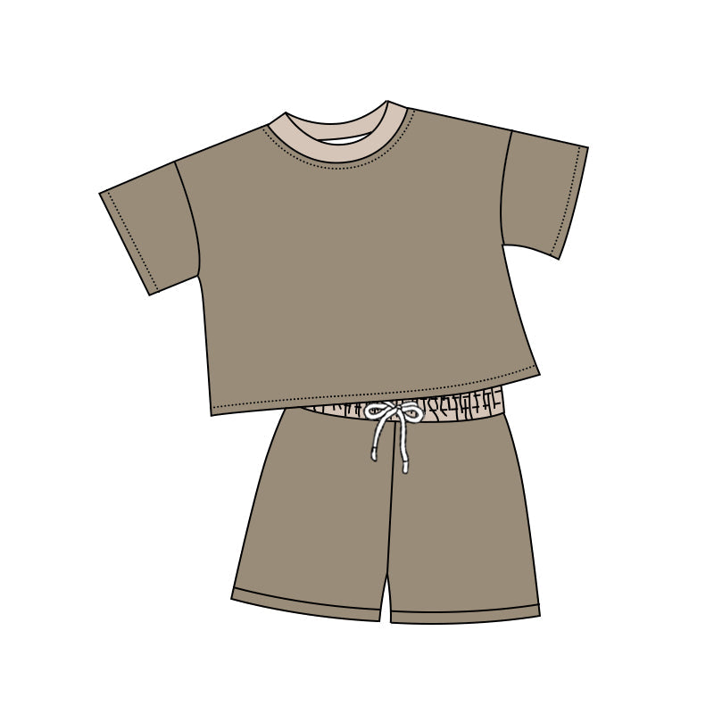 Olive short sleeves cotton top shorts baby kids outfits