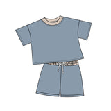 Light blue short sleeves cotton top shorts baby kids outfits