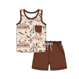Sleeveless horse cactus pocket top shorts western boys set