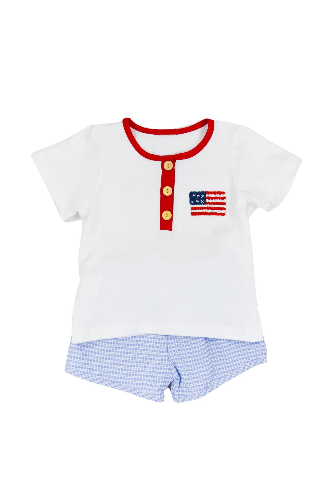 White flag top plaid shorts boys 4th of july outfits