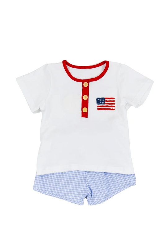 White flag top plaid shorts boys 4th of july outfits