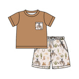 Khaki short sleeves pocket top shorts western boys outfits