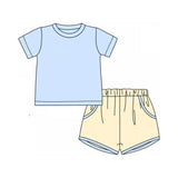 Short sleeves light blue top yellow shorts kids boys outfits