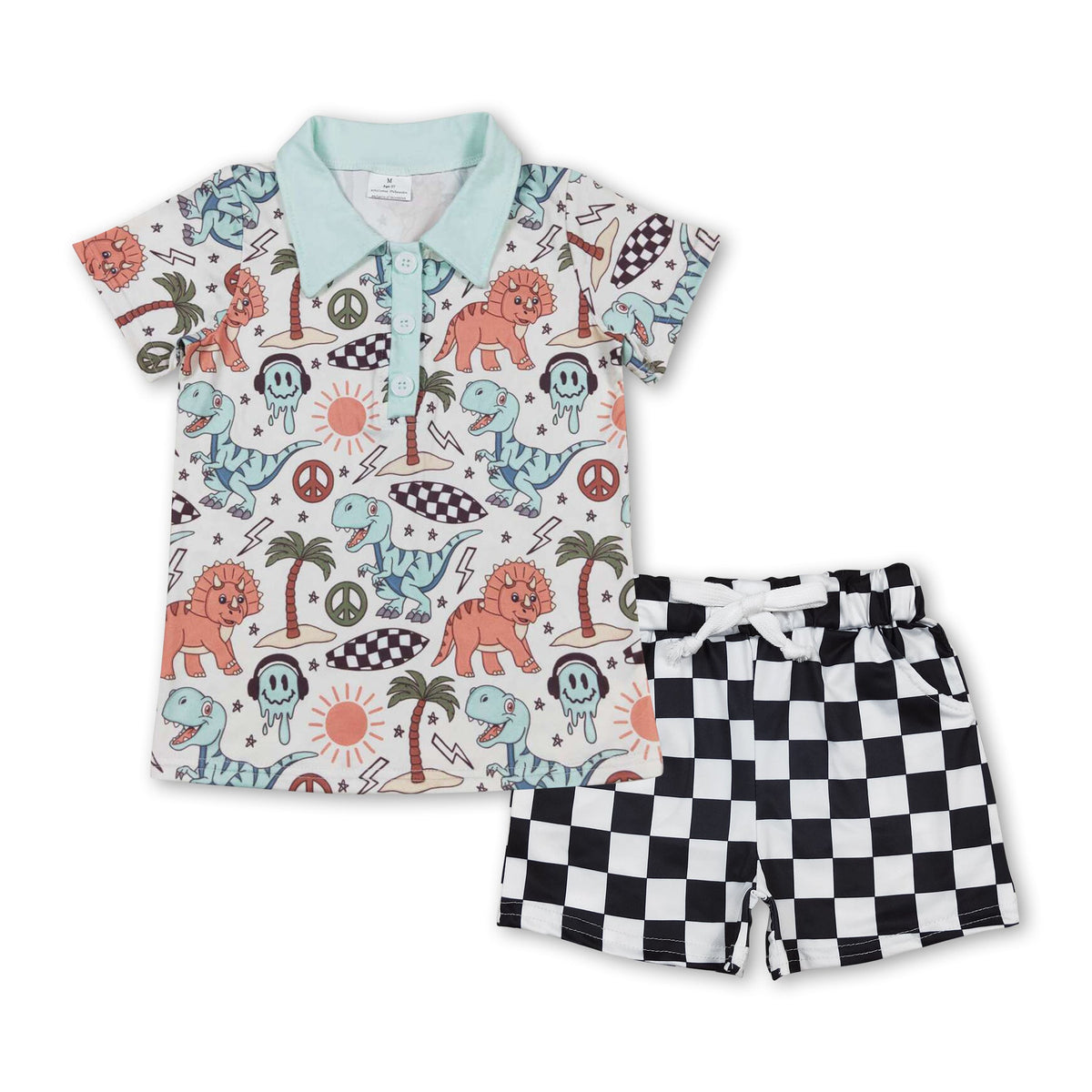 Short Sleeves Dinosaur Beach Polo Shirt Shorts Boys Outfits Yawoo