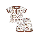 Brown short sleeves cactus rodeo cowboy kids pajamas