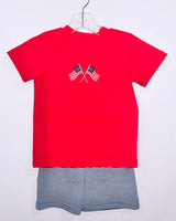 Red short sleeves flag top stripe shorts boys 4th of july clothes