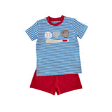 Blue stripe baseball top red shorts boys clothing