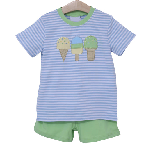 Stripe popsicle top green shorts boys summer clothes