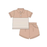 Khaki short sleeves stripe polo top shorts boys clothes