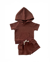 Brown short sleeves hoodie shorts kids boys clothes