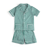 Green plaid pockets baby kids button down pajamas