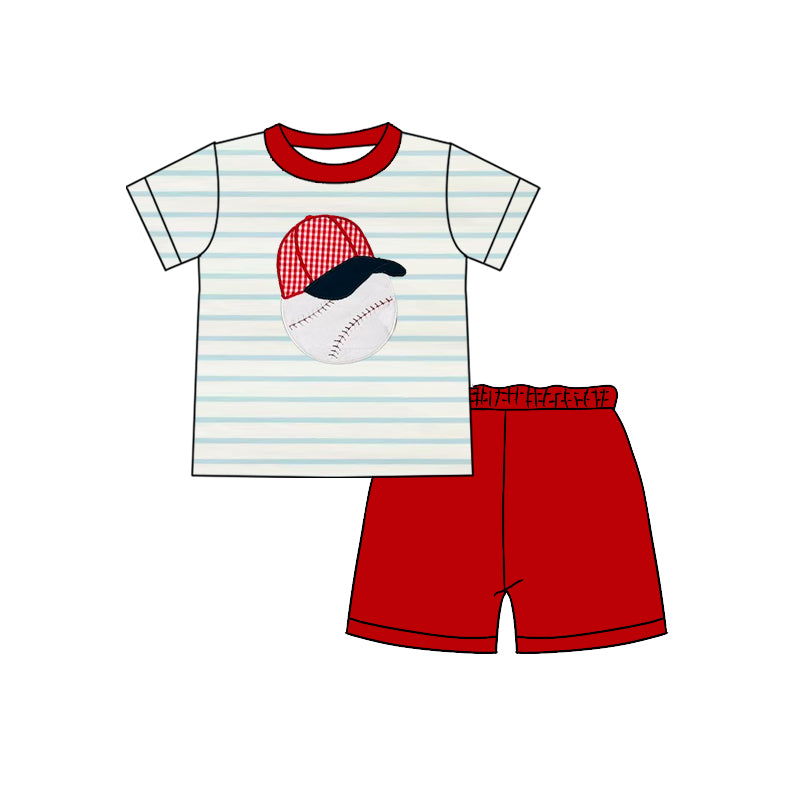 Stripe baseball cap top red shorts boys clothing