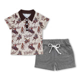 Short sleeves rodeo polo shirt grey shorts boys clothes
