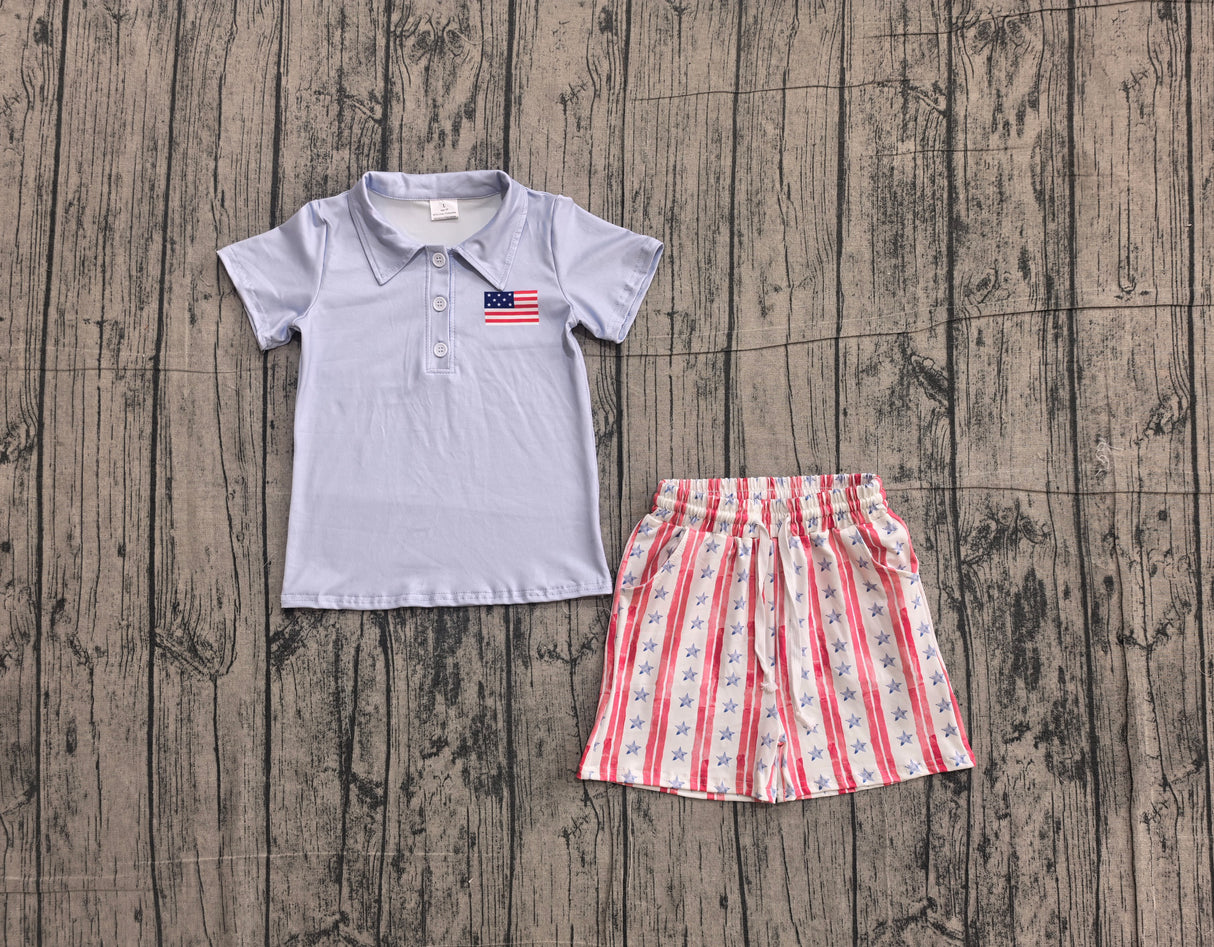 Flag polo shirt stripe stars shorts boys 4th of july clothes