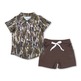 Bottomland camo button down top brown shorts boys set