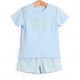 Short sleeves crocodile top plaid shorts boys clothes