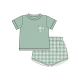 Short sleeves plaid pocket top shorts boys summer clothes