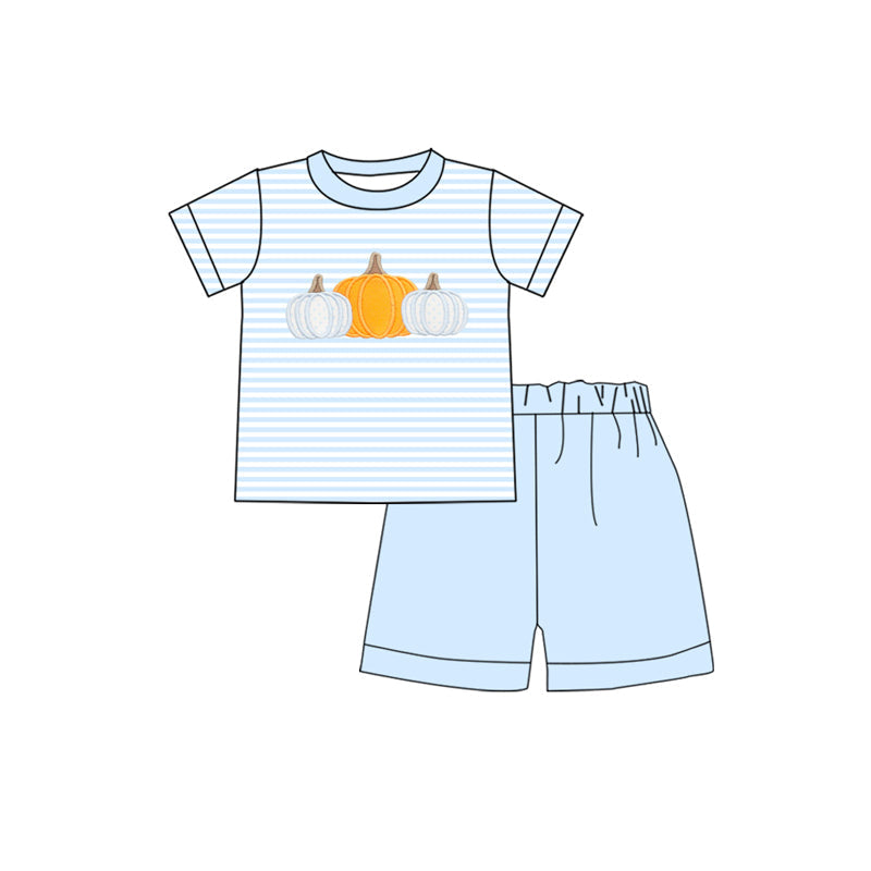 Short sleeves stripe pumpkin top shorts boys fall clothes