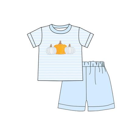 Short sleeves stripe pumpkin top shorts boys fall clothes