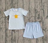 Short sleeves stripe pumpkin top shorts boys fall clothes