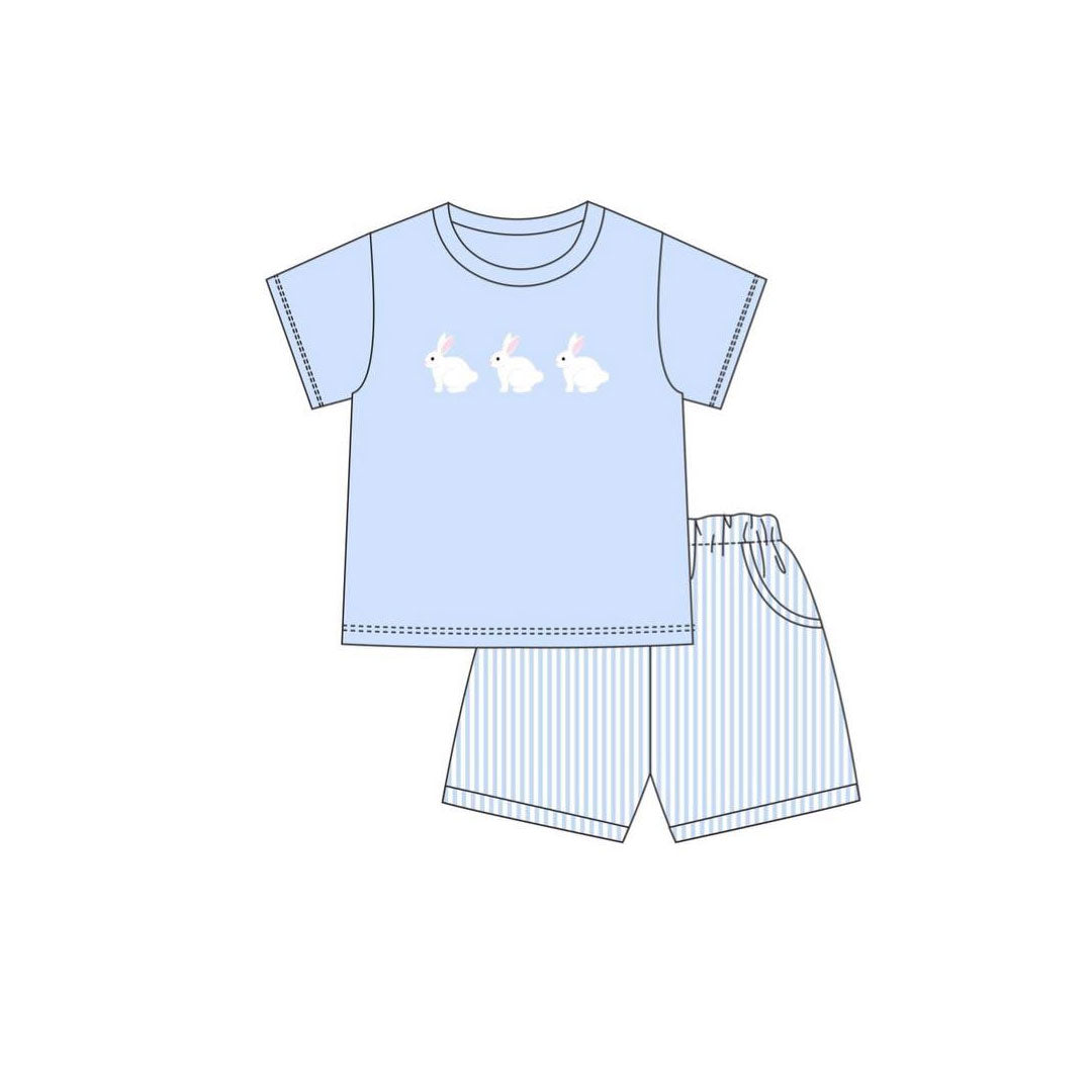 sky blue rabbit print kids boys summer easter clothes