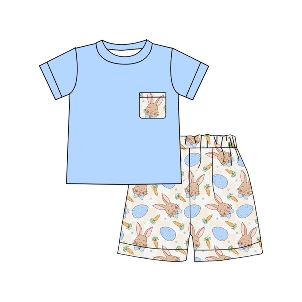 sky blue rabbit carrot print kids boys summer easter clothes