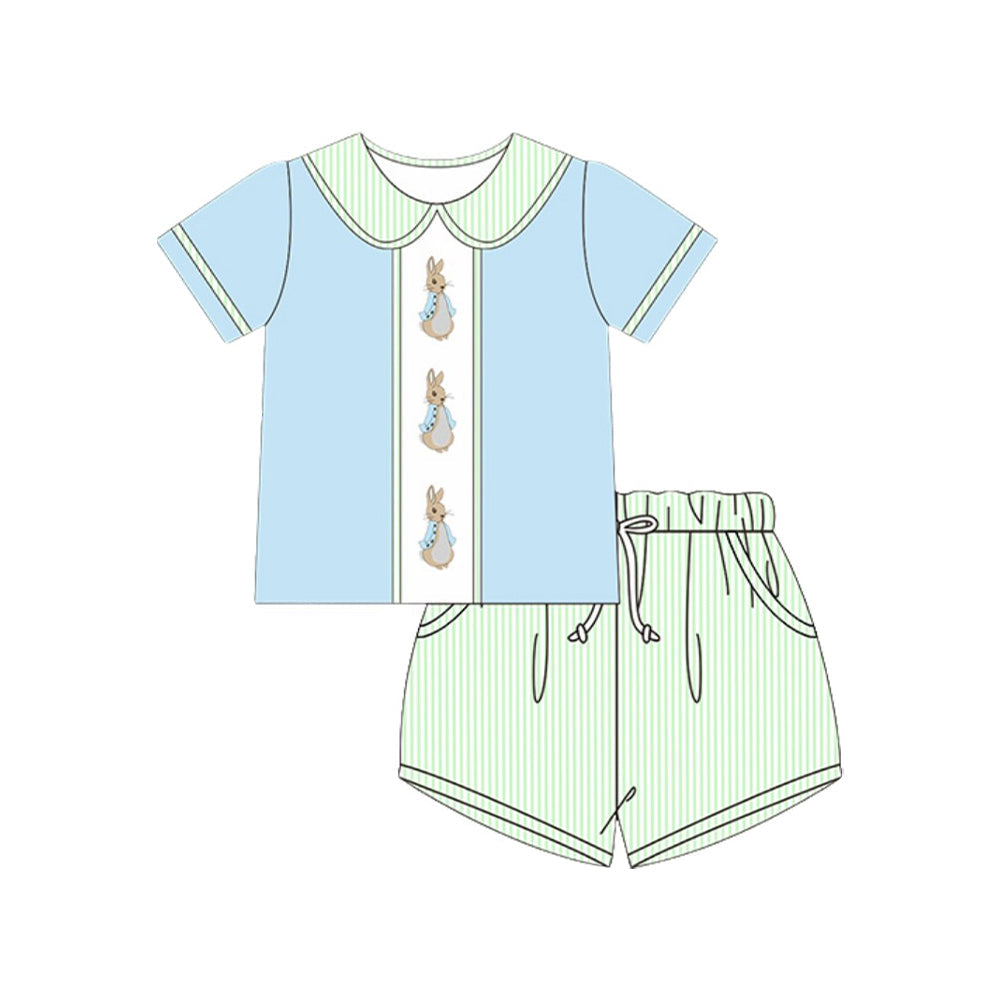 sky blue rabbit  kids boys short sleeve set