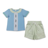 sky blue rabbit  kids boys short sleeve Easter set