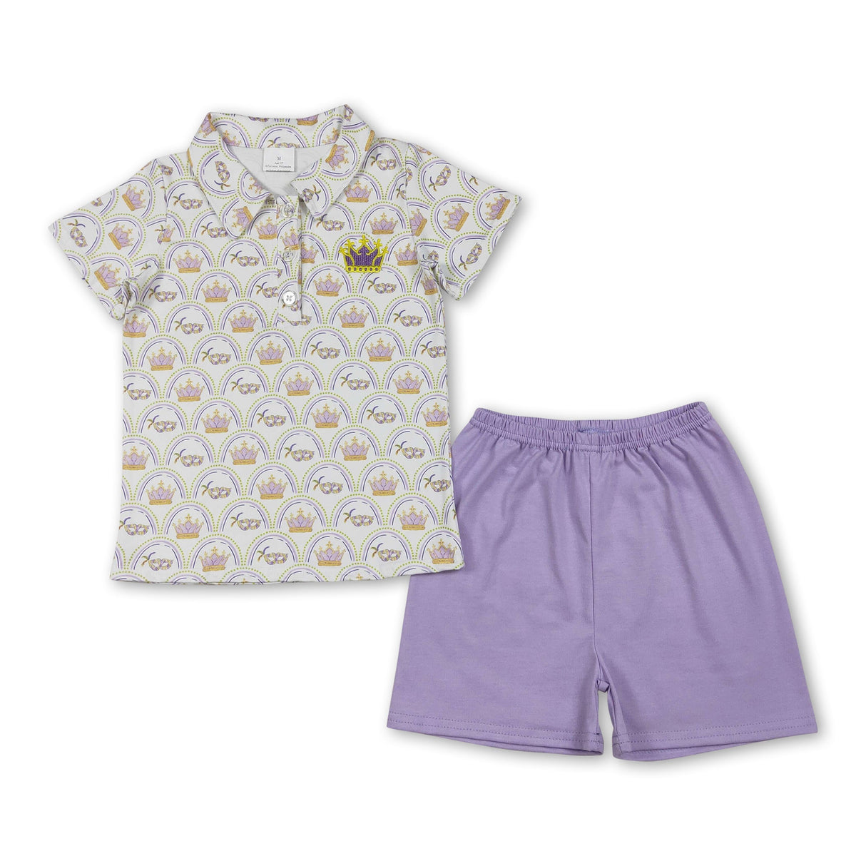 Crown embroidery polo shirt shorts boys Mardi Gras outfits