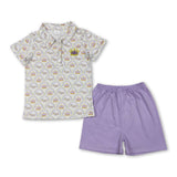 Crown embroidery polo shirt shorts boys Mardi Gras outfits
