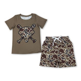Short sleeves dark brown camo golf top shorts toddler boys outfits