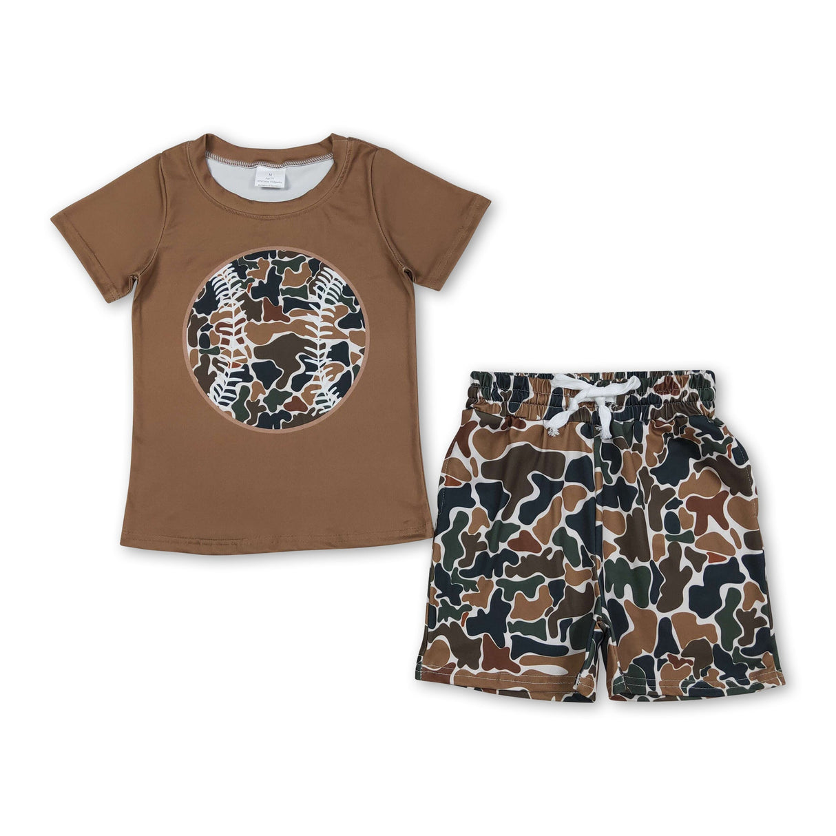 Baseball top brown camo shorts toddler boys outfits