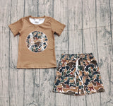 Baseball top brown camo shorts toddler boys outfits