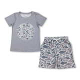 Baseball top grey camo shorts toddler boys outfits