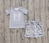 Baseball top grey camo shorts toddler boys outfits