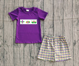 Purple donut top plaid shorts boys Mardi Gras outfits