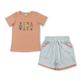 Short sleeves fishing top stripe shorts kids boys outfits
