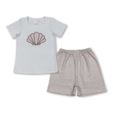 Short sleeves shell embroidery stripe shorts boys outfits