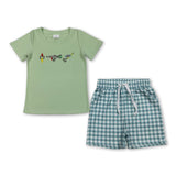 Hook fishing top plaid shorts kids boys outfits