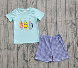 Short sleeves fishing top plaid shorts kids boys outfits