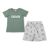 Short sleeves duck embroidery top plaid shorts boys clothes