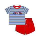 Blue stripe baseball constructions top short boys outfits