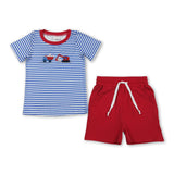 Blue stripe baseball constructions top short boys outfits