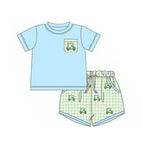 Short sleeves pocket top plaid golf car shorts boys clothing