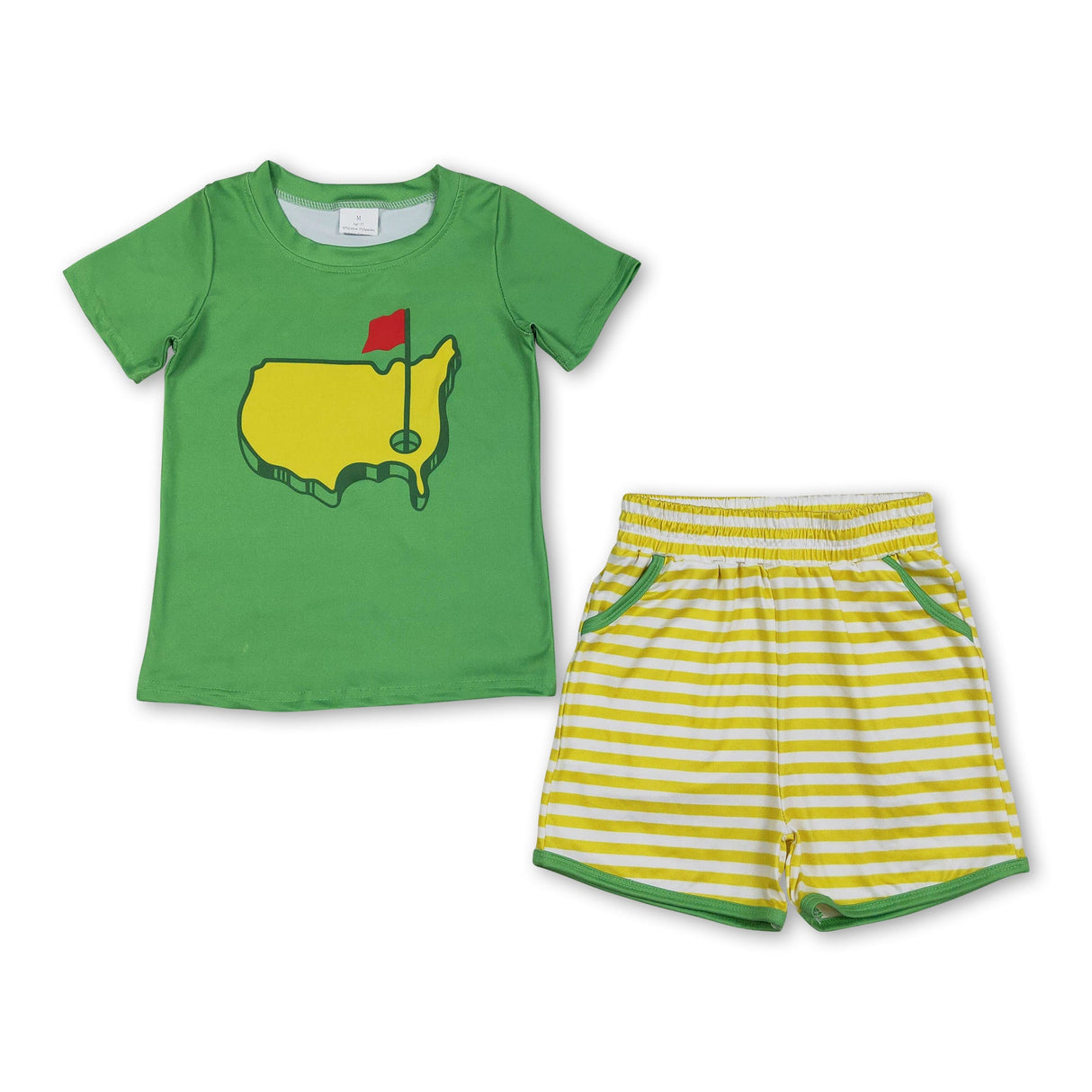 Green short sleeves golf top stripe shorts boys clothes