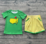 Green short sleeves golf top stripe shorts boys clothes
