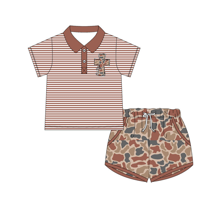 Stripe camo cross polo top shorts boys Easter clothes