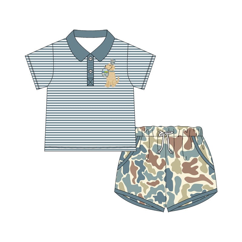 Stripe dog egg top camo shorts boys Easter clothes